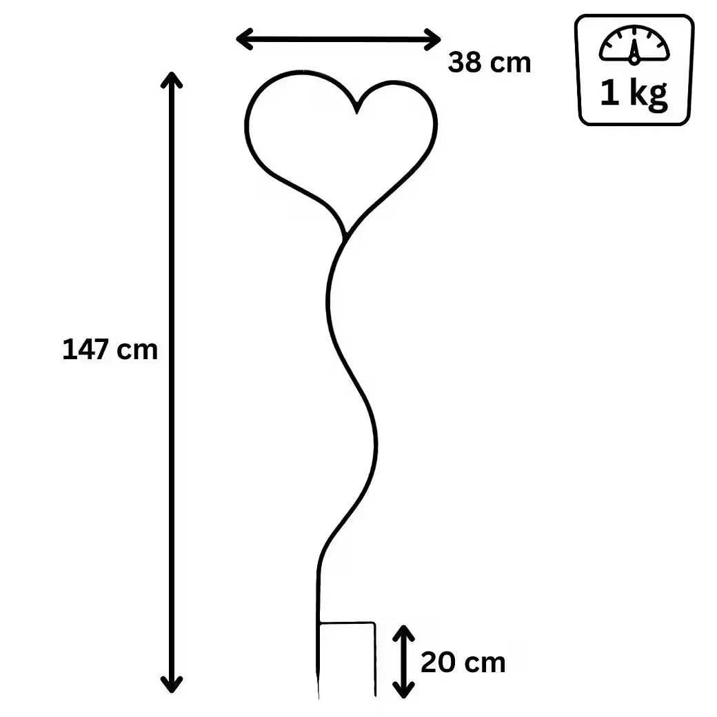 DANDIBO Rankhilfe Herz Metall 150 cm mit Bodenstecker für Kletterrosen