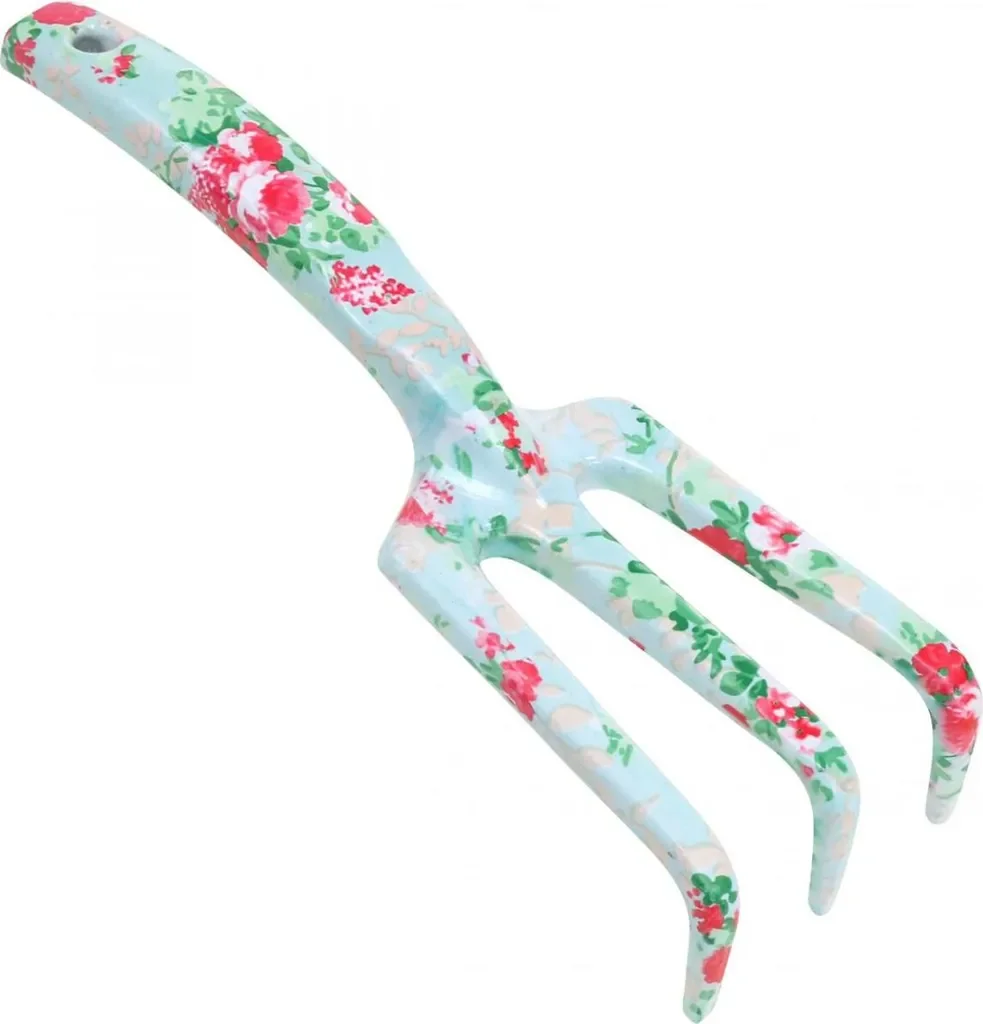 Esschert Design Handharke mit Rosendruck Metall 3 Zinken 23 cm