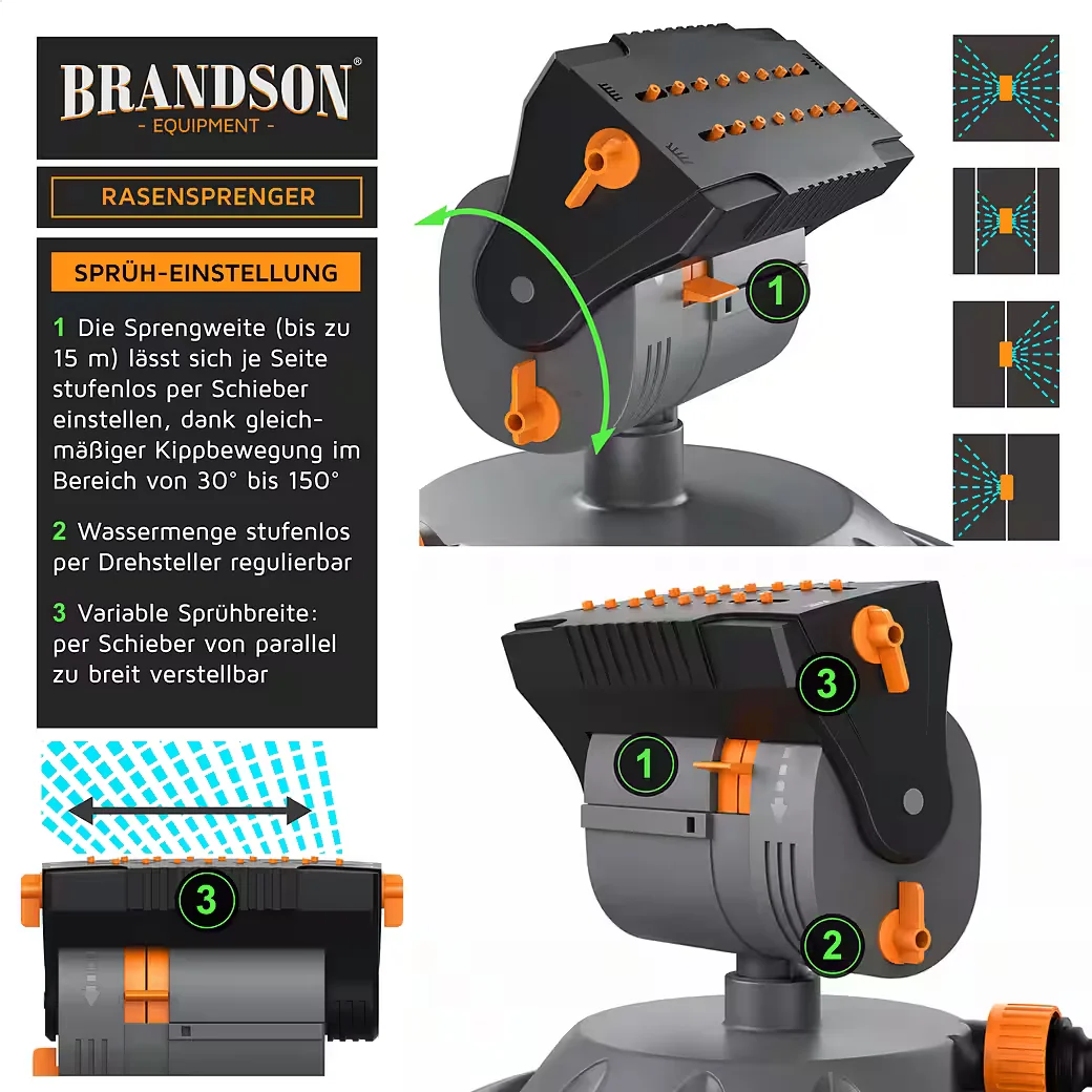 Brandson Viereckregner Garten Rasensprenger Oszillationsregner 150 m2