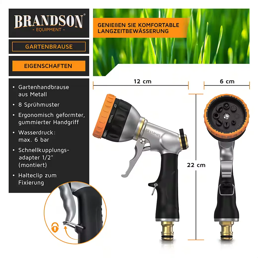 Brandson Multifunktionsbrause Metall 8 Sprühmuster Gartenbrause