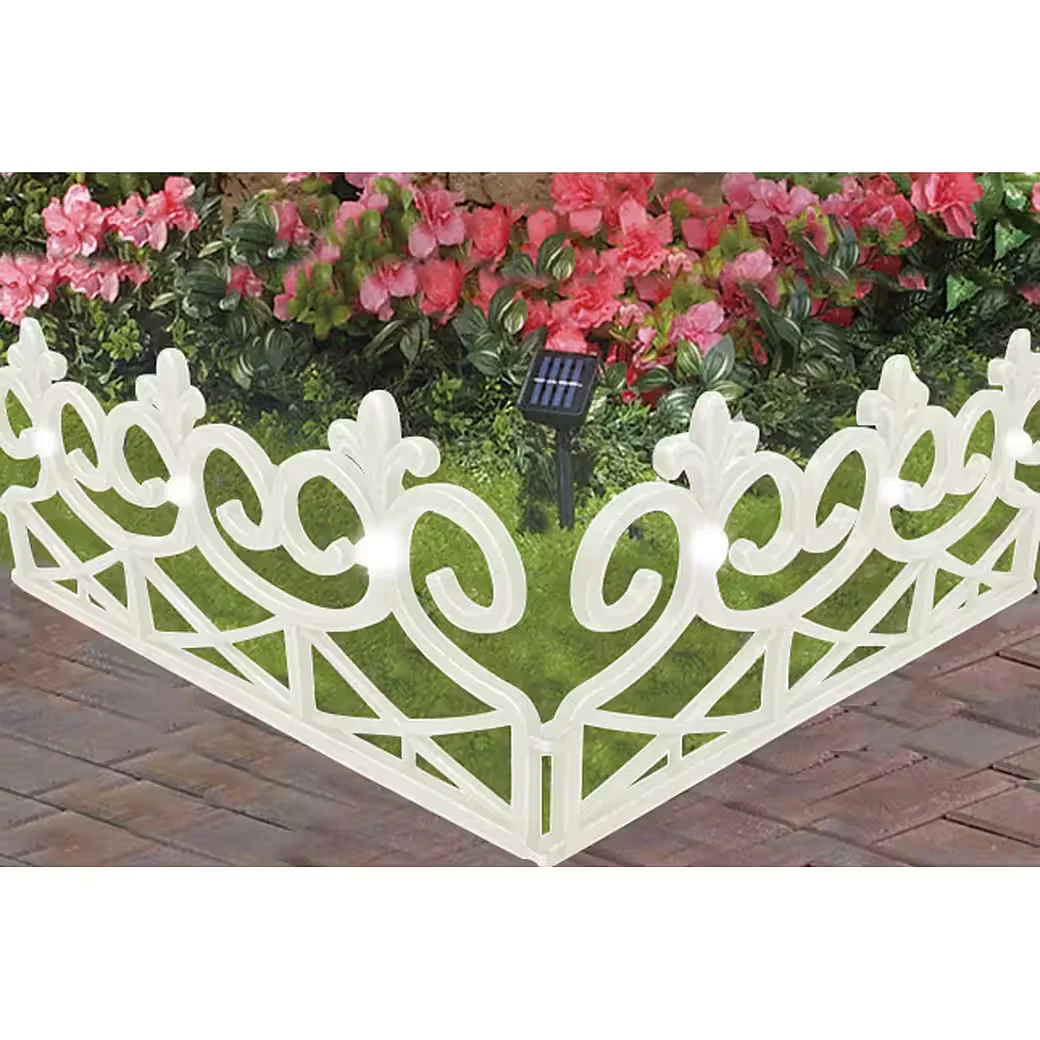 HTI-Living Beetumrandung 480 cm Weiß mit Solarlichterkette Set 8