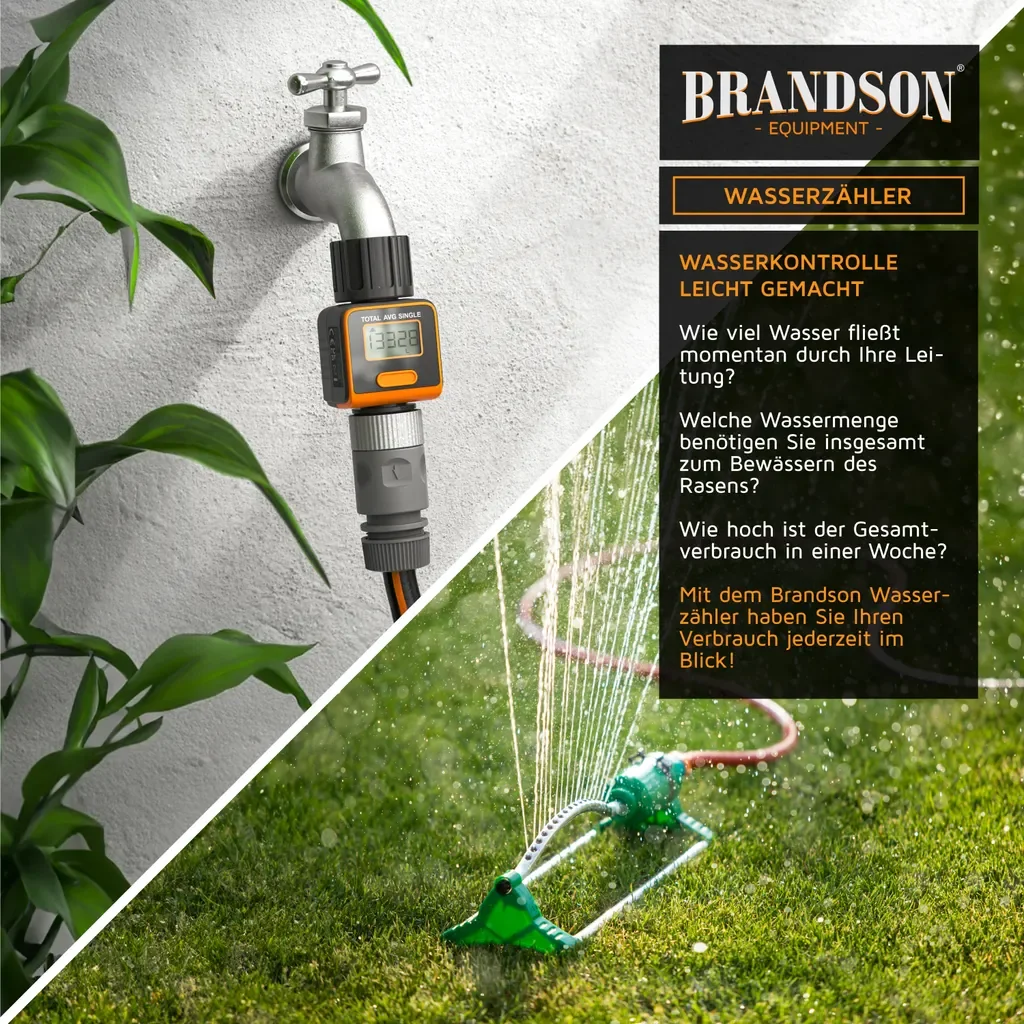 Brandson Digitaler Wasserzähler Durchflussmesser Garten IPX6 4 Modi