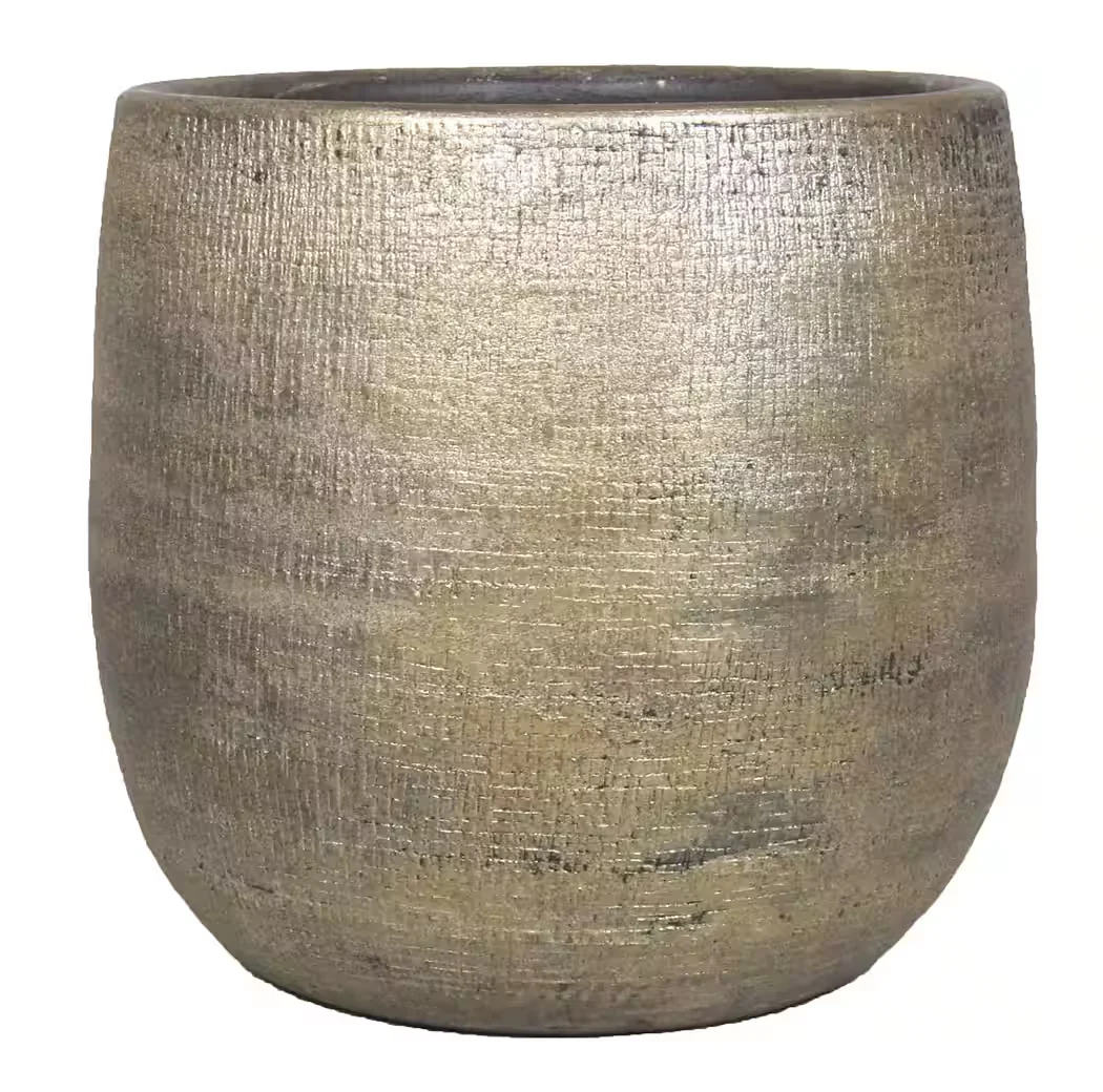 INNA-GLAS Blumentopf Keramik gold Maserung Durchmesser 15,5 cm