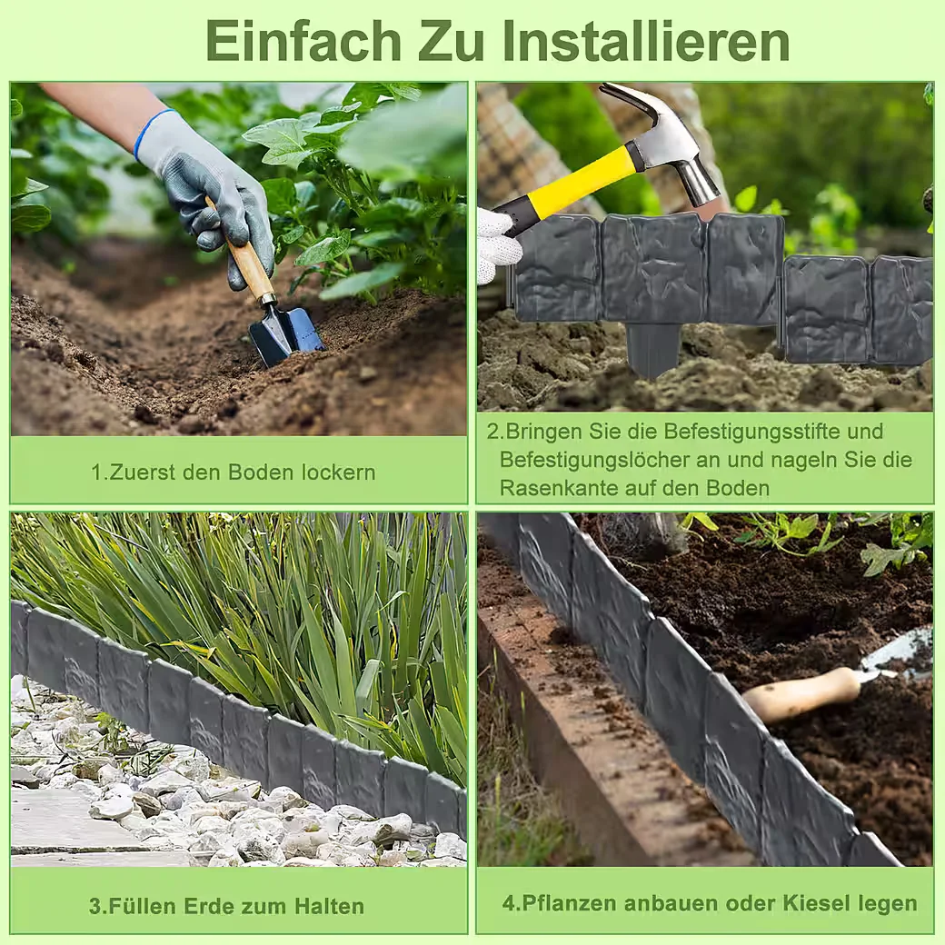 CLANMACY Rasenkante Steinoptik Kunststoff Beeteinfassung Palisade